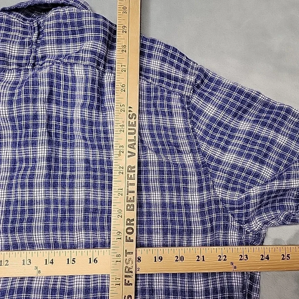 Banana Republic Shirt Mens Large Tall Blue 100% Linen Camden Plaid Button Down